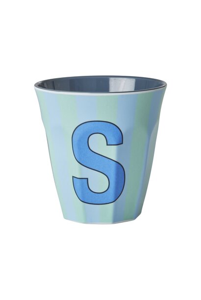 Melamine beker letter S Stripes multicolor blue medium