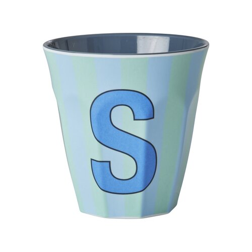 Rice Melamine beker letter S Stripes multicolor blue medium