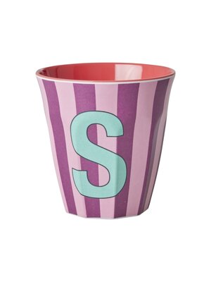 Rice Melamine cup letter S Stripes multicolor pink medium
