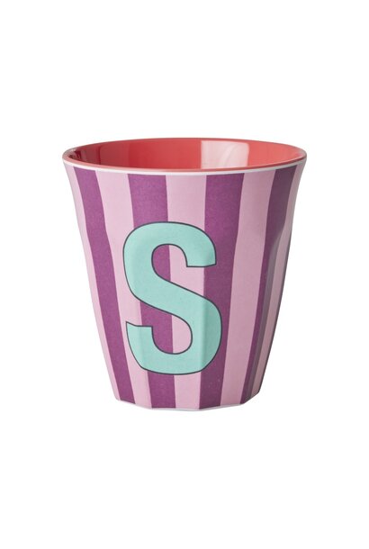 Melamine beker letter S Stripes multicolor pink medium