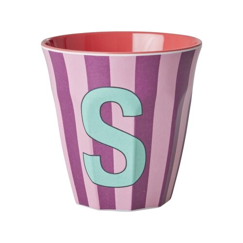 Rice Melamine cup letter S Stripes multicolor pink medium