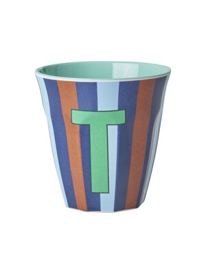 Rice Melamin Tasse Buchstabe T Stripes multicolor blue medium