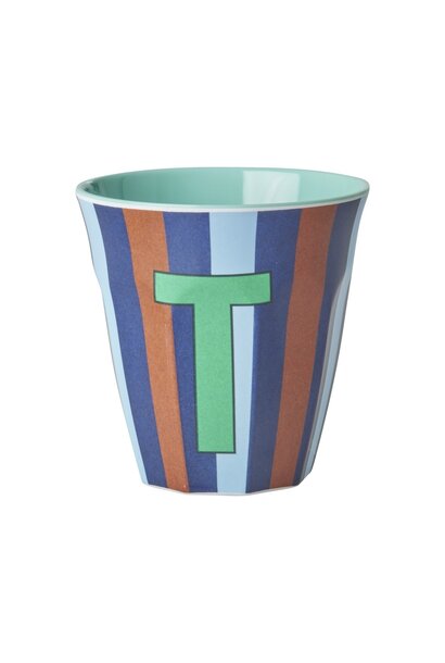 Melamin Tasse Buchstabe T Stripes multicolor blue medium