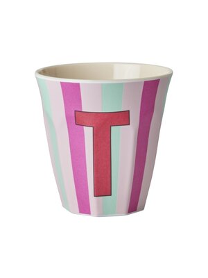 Rice Melamin Tasse mit Buchstabe T Stripes multicolor pink medium