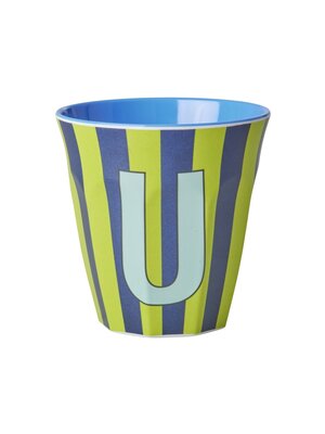 Rice Melamine beker letter U Stripes multicolor blue medium