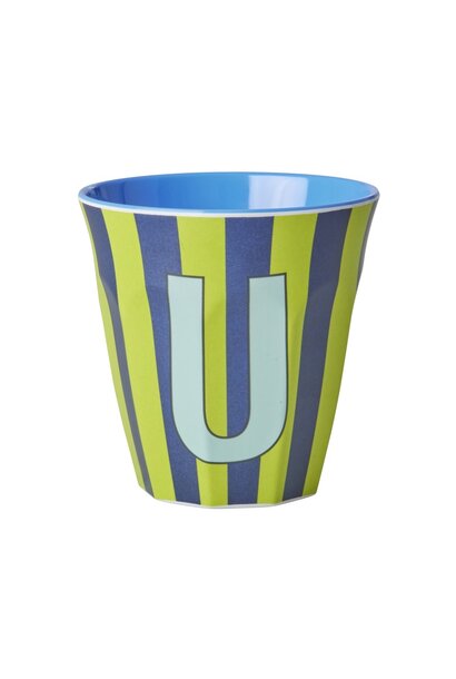 Melamine beker letter U Stripes multicolor blue medium