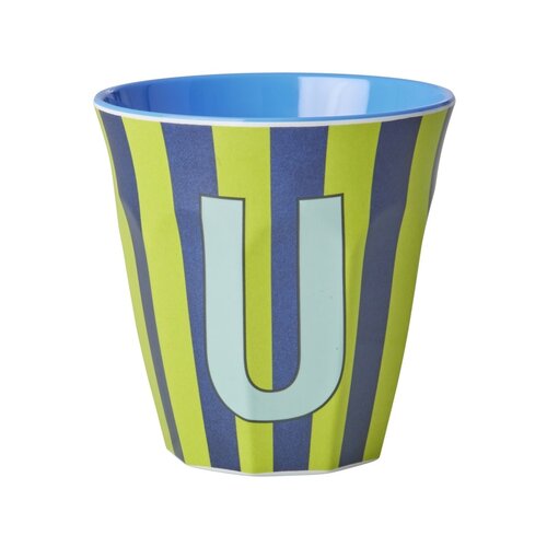 Rice Melamin Tasse Buchstabe U Stripes multicolor blue medium