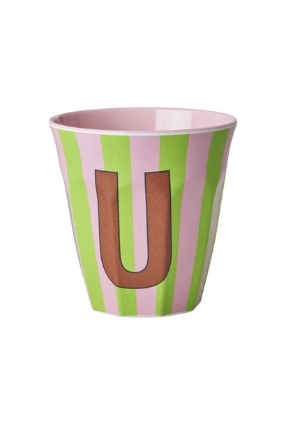 Melamine beker letter U Stripes multicolor pink medium