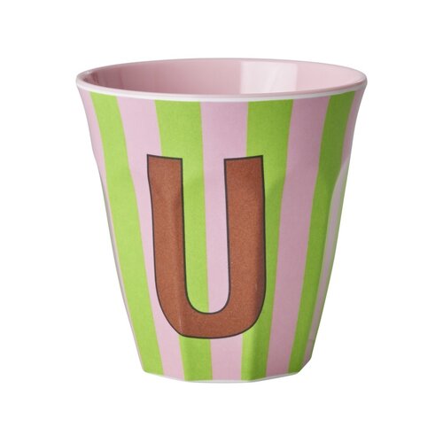 Rice Melamine beker letter U Stripes multicolor pink medium