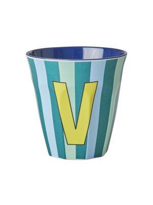 Rice Melamin Tasse Buchstabe V Stripes multicolor blue medium