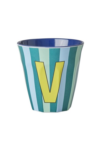 Melamin Tasse Buchstabe V Stripes multicolor blue medium