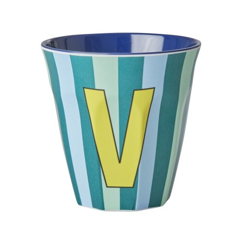Rice Melamine cup letter V Stripes multicolor blue medium