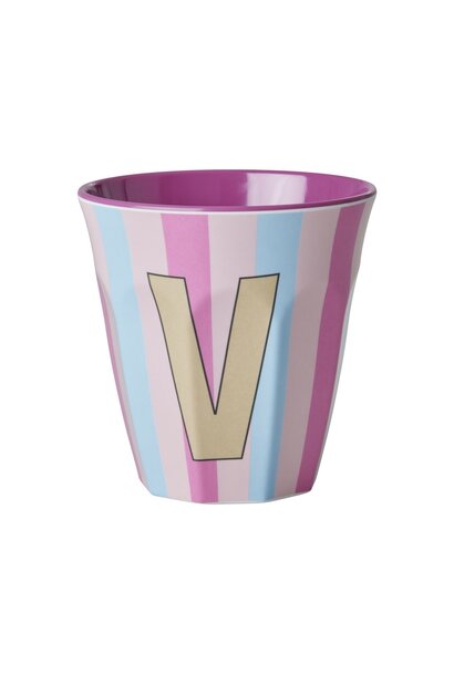 Melamin Tasse Buchstabe V Stripes multicolor pink medium