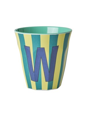 Rice Melamine cup letter W Stripes multicolor blue medium