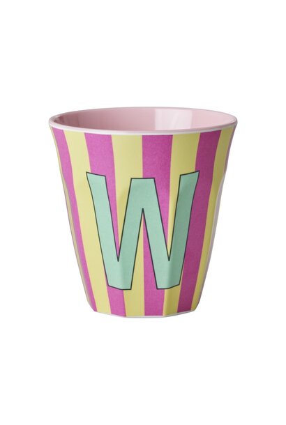 Melamin Tasse Buchstabe W Stripes multicolor pink medium