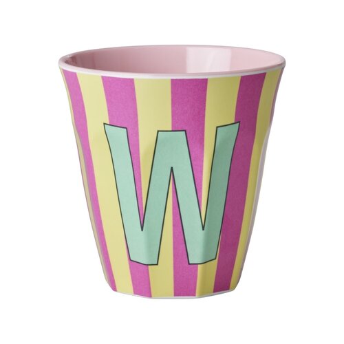 Rice Melamine beker letter W Stripes multicolor pink medium