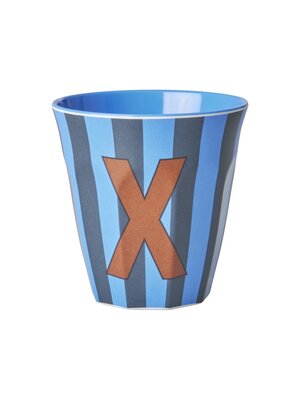 Rice Melamine cup letter X Stripes multicolor blue medium