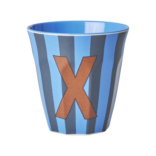 Rice Melamine cup letter X Stripes multicolor blue medium