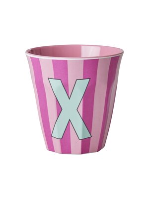 Rice Melamine beker letter X Stripes multicolor pink medium