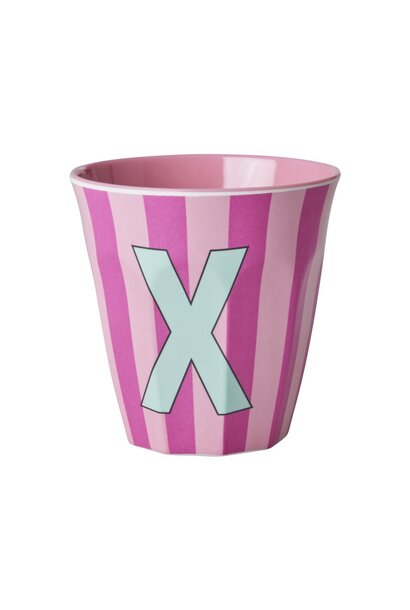 Melamin Tasse Buchstabe X Stripes multicolor pink medium