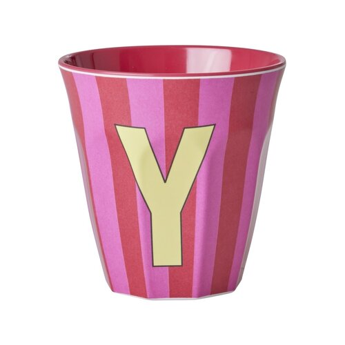 Rice Melamine beker letter Y Stripes multicolor pink medium