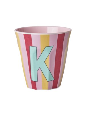 Rice Melamine cup letter K Stripes multicolor pink medium