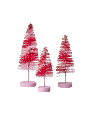 Rice Bottle brush Christmas tree / kerstboom red pink set/3