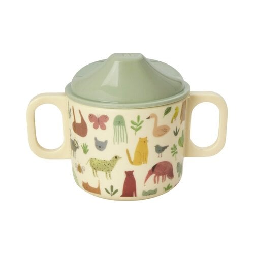 Rice Melamine Kids Tuit beker 2 handvaten Sweet Jungle dusty blue - 250ml