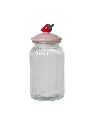 Rice Storage jar glass with Strawberry lid large