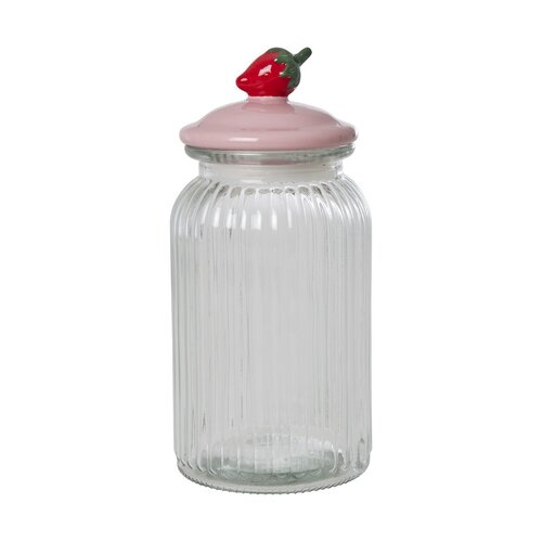 Rice Storage jar glass with Strawberry lid large