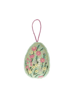 Rice Raffia Easter egg ornament large Flowers green