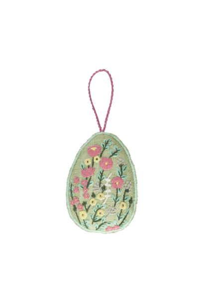 Raffia Paas ei hanger large Flowers green