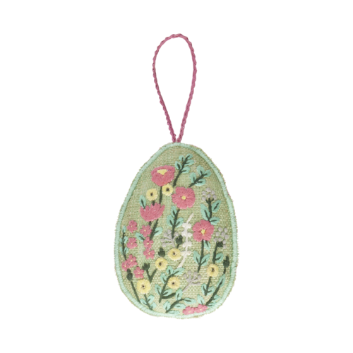 Rice Raffia Easter egg ornament large Flowers green