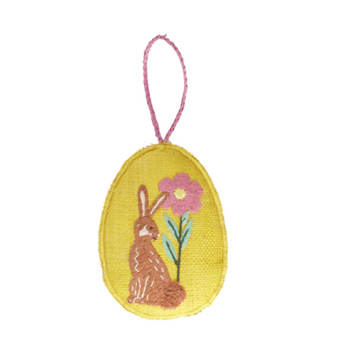 Rice Raffia Easter egg ornament large Bunny yellow