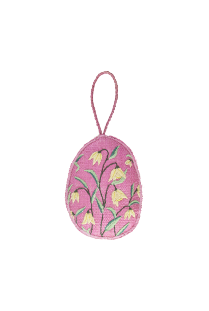 Raffia Paas ei hanger large Flowers pink