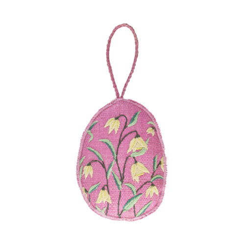 Rice Raffia Easter egg ornament large Flowers pink