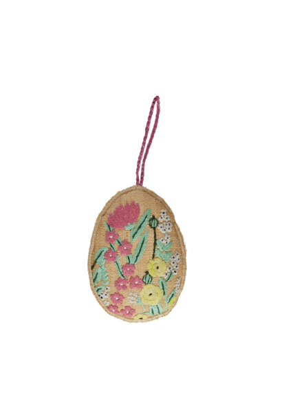 Raffia Easter egg ornament large Flowers natural