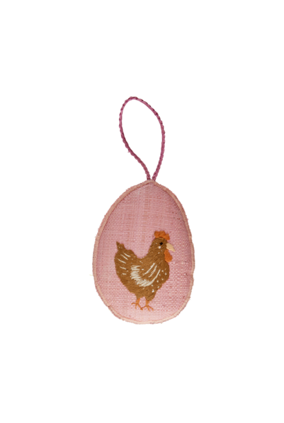 Raffia Osterei Anhänger large Chicken pink