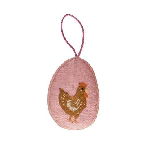 Rice Raffia Paas ei hanger large Chicken pink