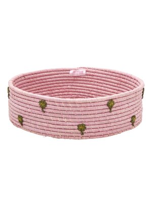 Rice Raffia mand rond large Clover pink