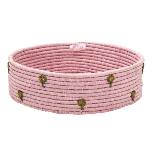 Rice Raffia mand rond large Clover pink