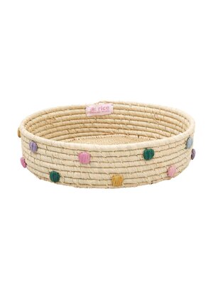 Rice Raffia Brood mand rond small 25cm Colored Dots