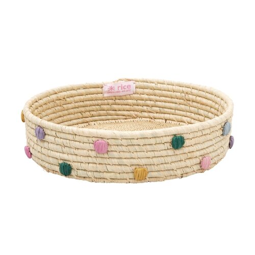 Rice Raffia Brood mand rond small 25cm Colored Dots