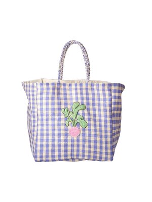 Rice Bast shopper Check lavender & Radish embroidery