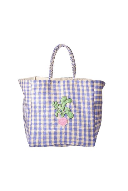 Raffia shopper Check lavender & Radish embroidery