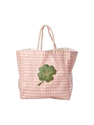 Rice Raffia shopper Check pink & Clover embroidery