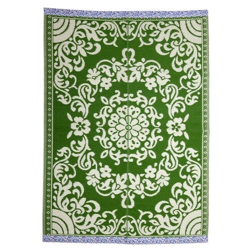 Rice Tapijt large Green met Flower borders 150 x 210cm - gerecycled plastic