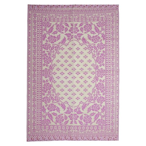 Rice Tapijt large Pink met Flower borders 150 x 210cm - gerecycled plastic