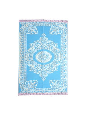 Rice Tapijt medium Blue met Flower borders 120 x 180cm - gerecycled plastic