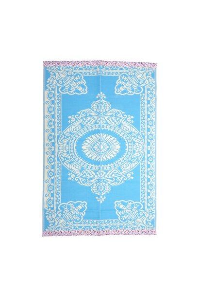 Tapijt medium Blue met Flower borders 120 x 180cm - gerecycled plastic